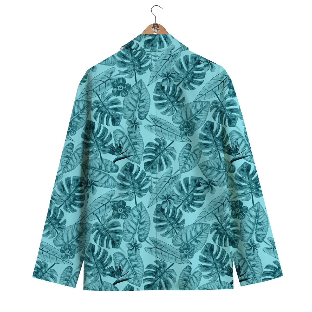 Leaf Flower Teal Hawaiian Print Pattern Men's Blazer-grizzshop