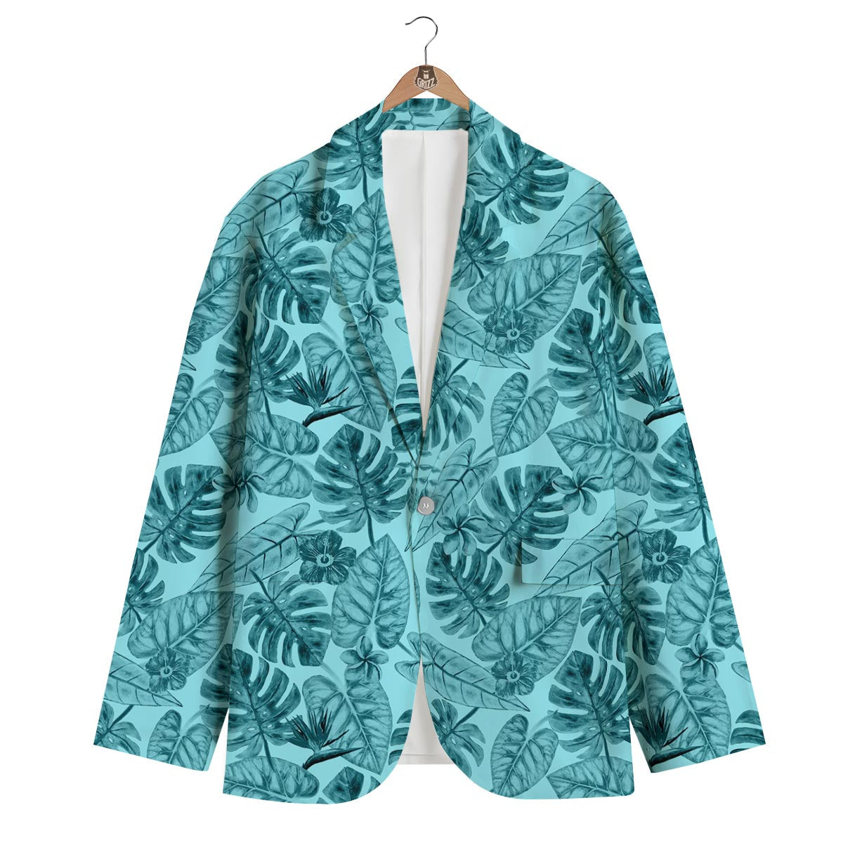 Leaf Flower Teal Hawaiian Print Pattern Men's Blazer-grizzshop
