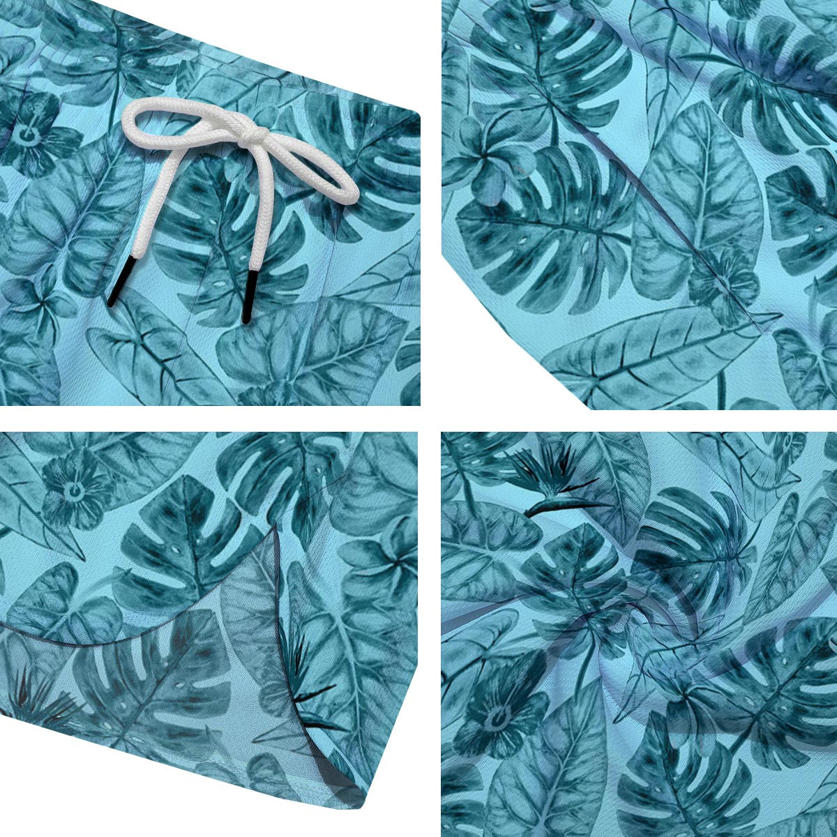 Leaf Flower Teal Hawaiian Print Pattern Men's Running Shorts-grizzshop
