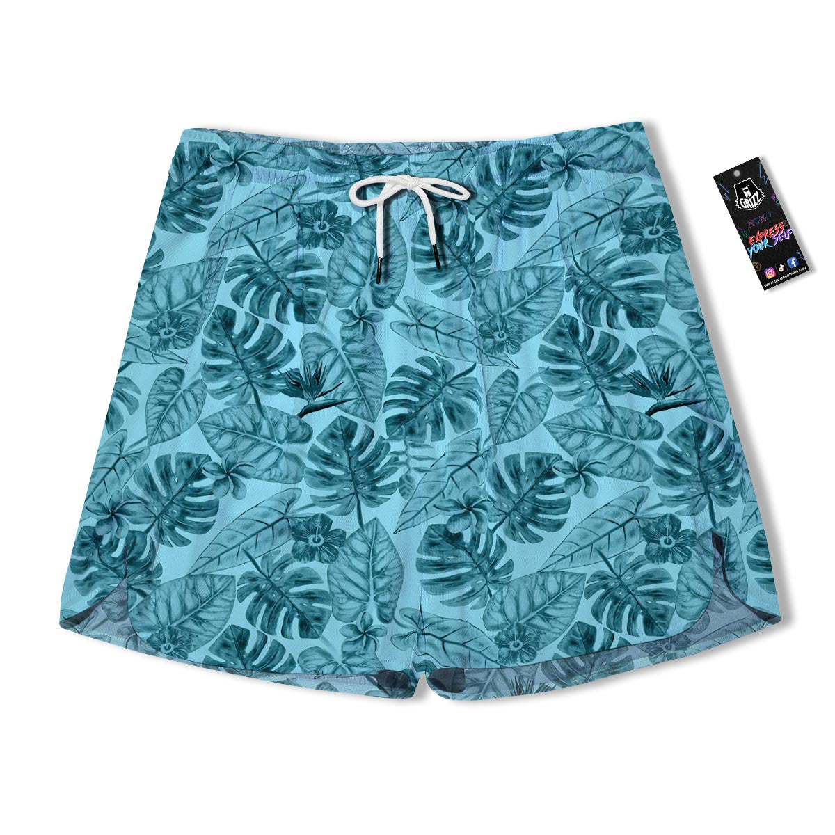 Leaf Flower Teal Hawaiian Print Pattern Men's Running Shorts-grizzshop