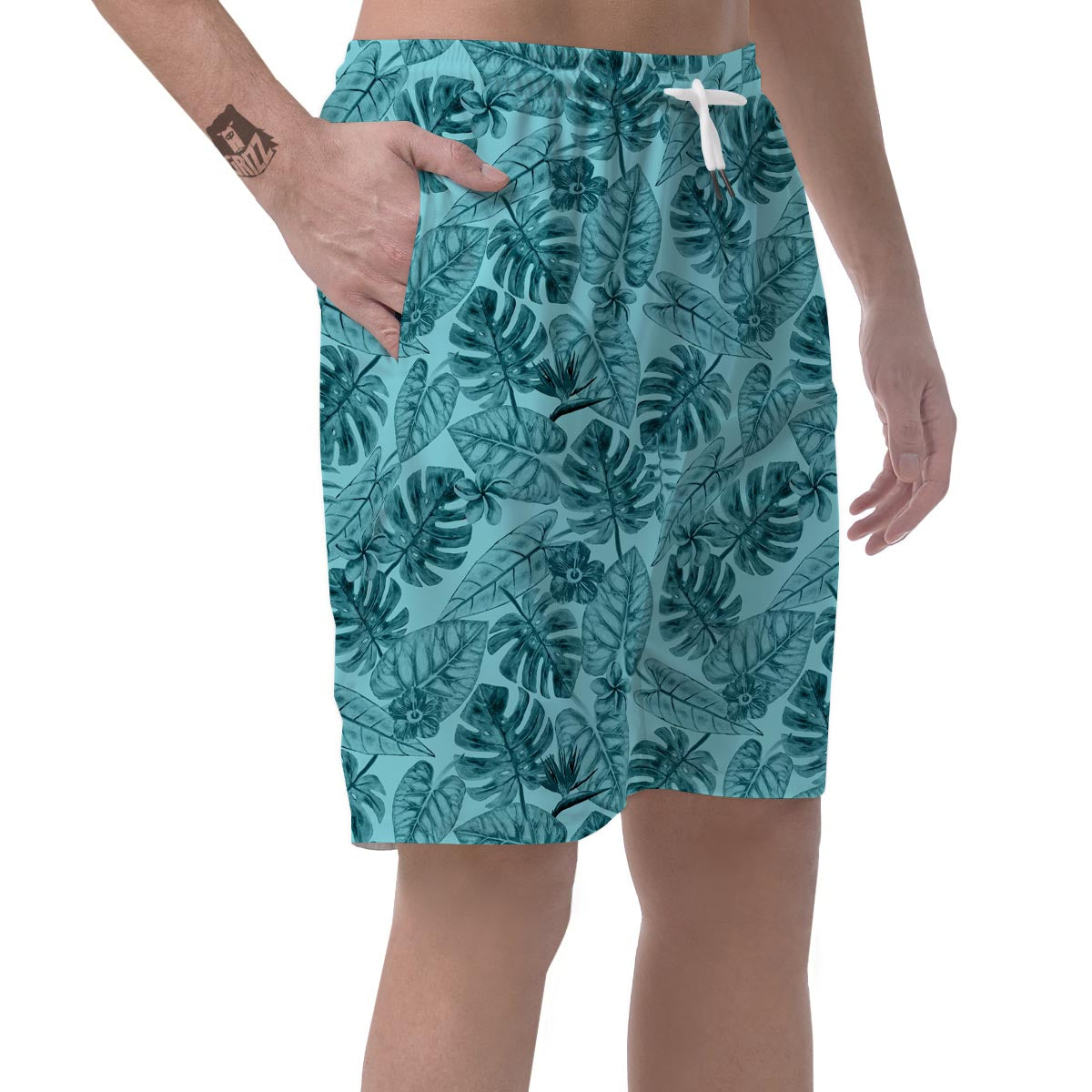 Leaf Flower Teal Hawaiian Print Pattern Men's Shorts-grizzshop