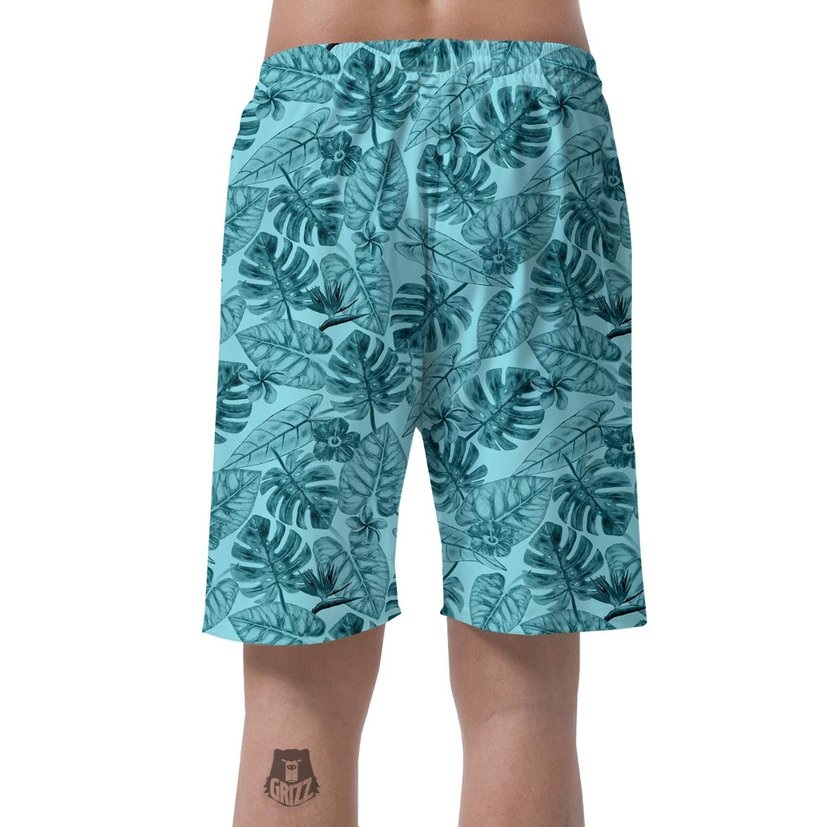 Leaf Flower Teal Hawaiian Print Pattern Men's Shorts-grizzshop