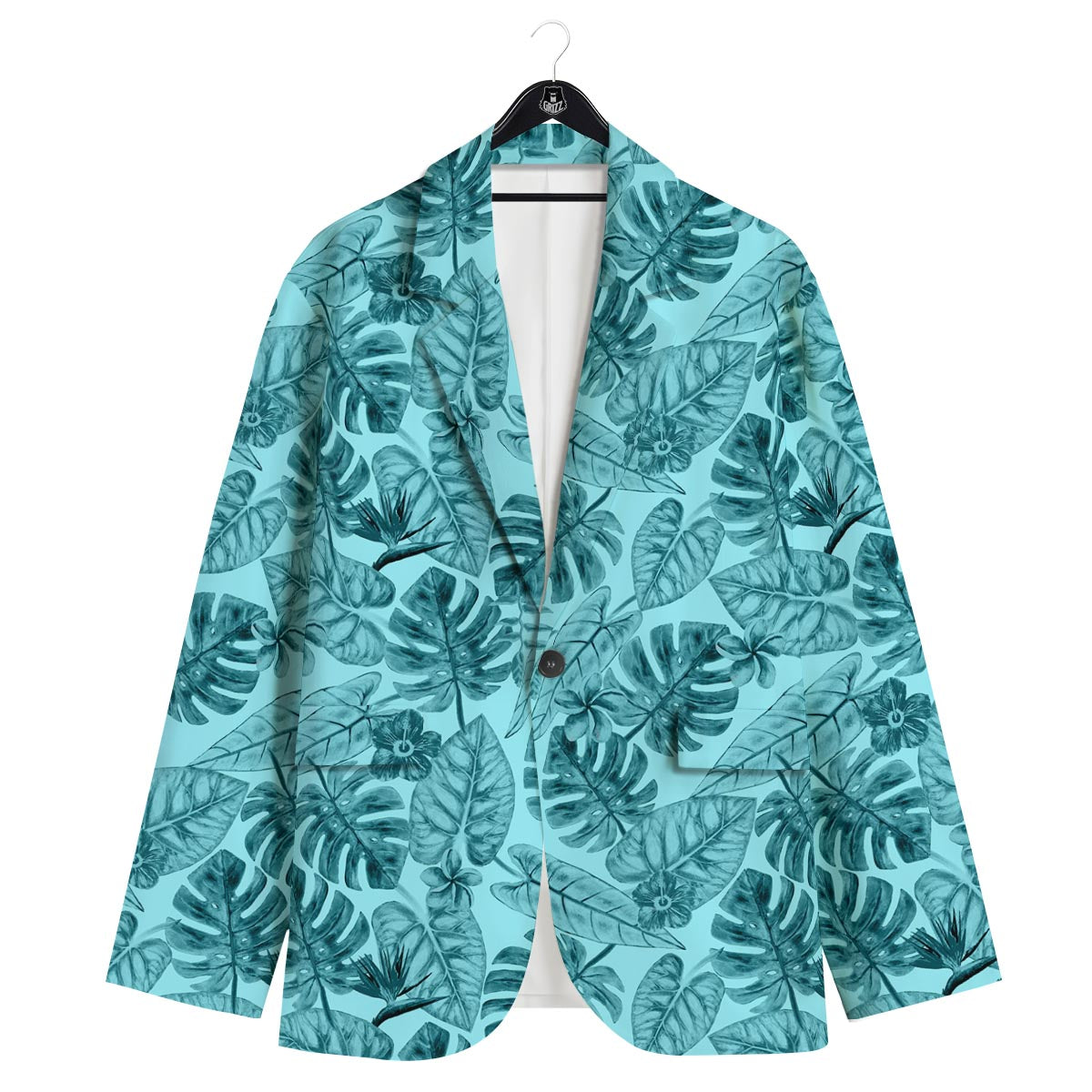 Leaf Flower Teal Hawaiian Print Pattern Men's Sport Coat-grizzshop