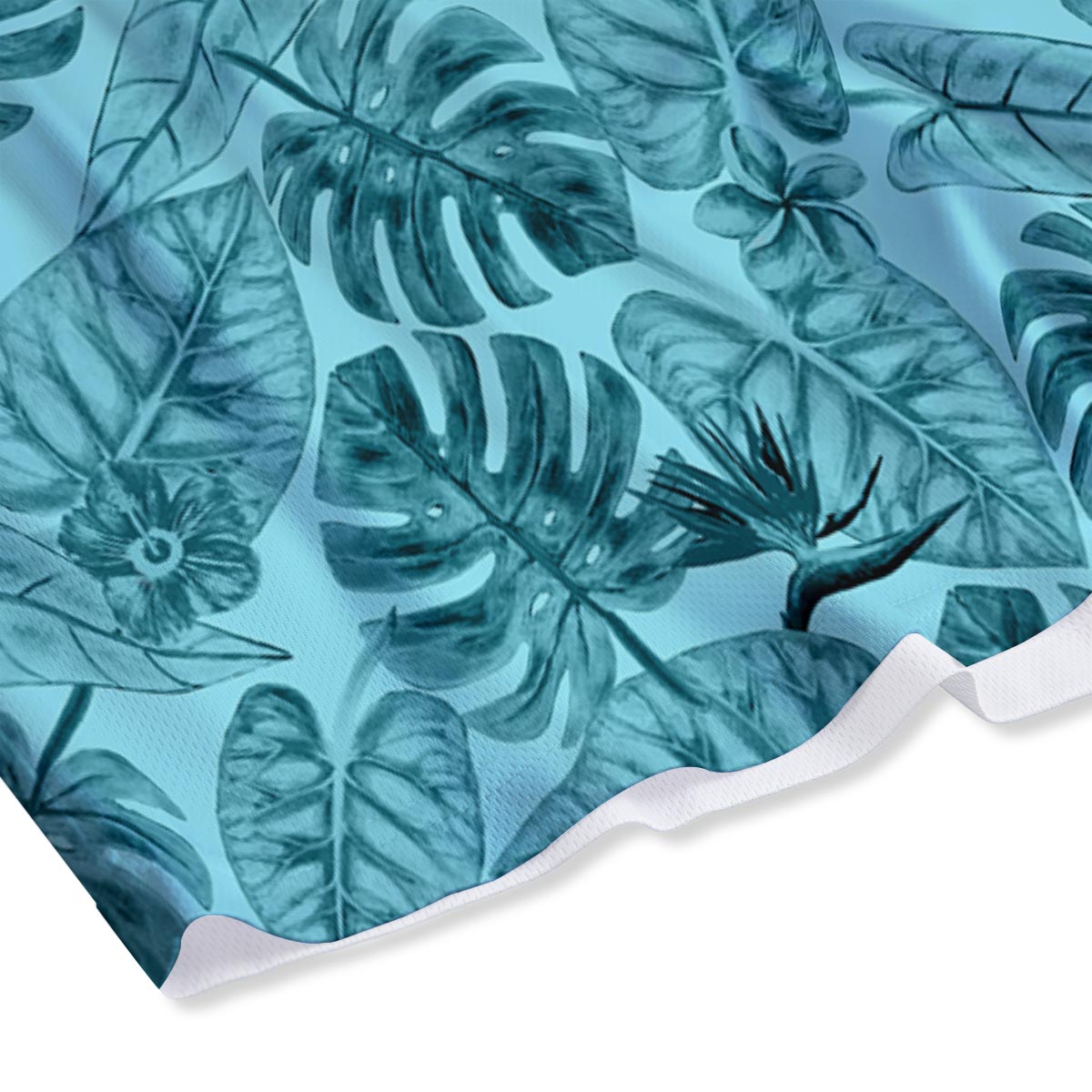 Leaf Flower Teal Hawaiian Print Pattern Mesh Shorts