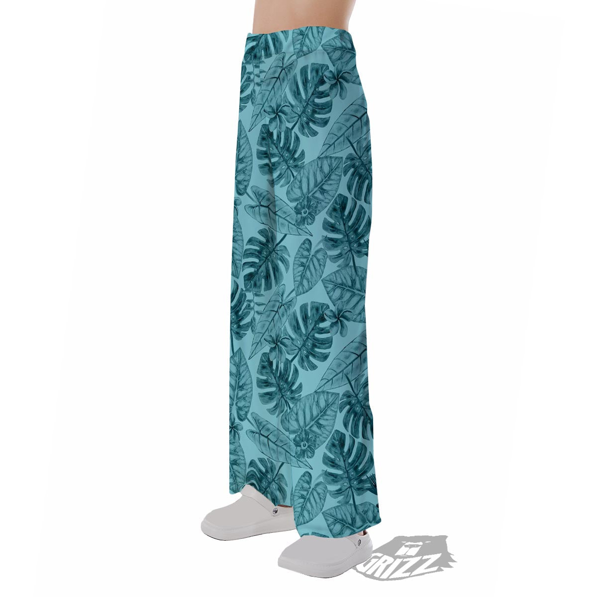 Leaf Flower Teal Hawaiian Print Pattern Pajama Pants-grizzshop