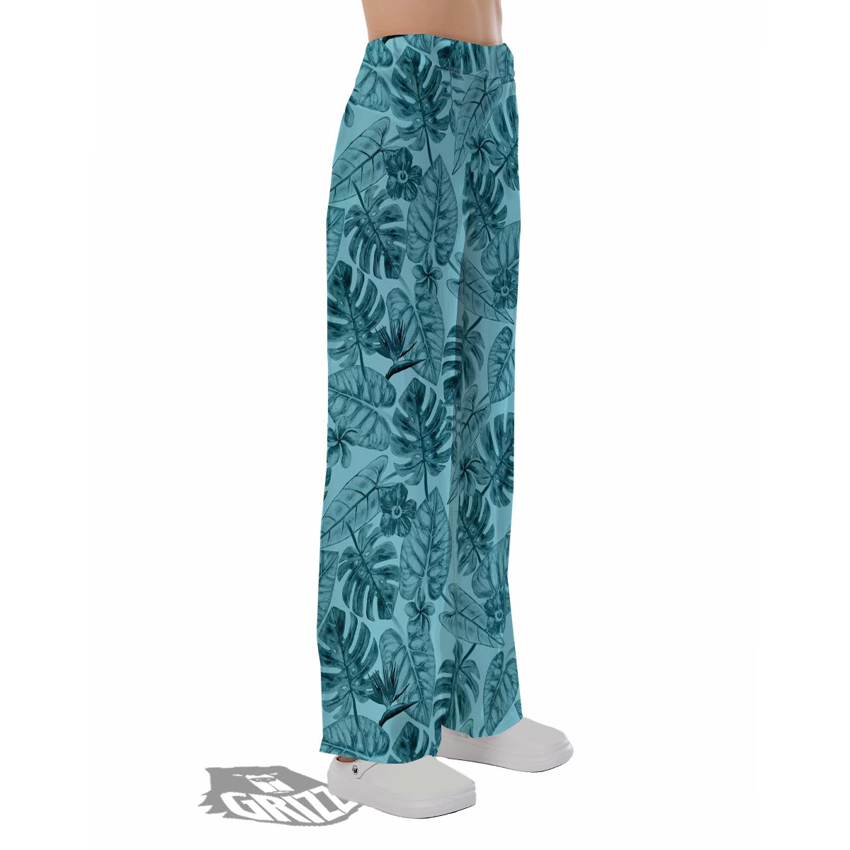Leaf Flower Teal Hawaiian Print Pattern Pajama Pants-grizzshop