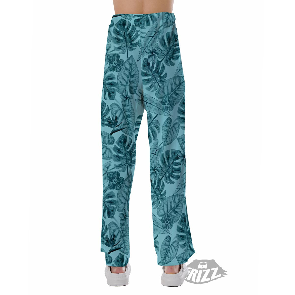 Leaf Flower Teal Hawaiian Print Pattern Pajama Pants-grizzshop
