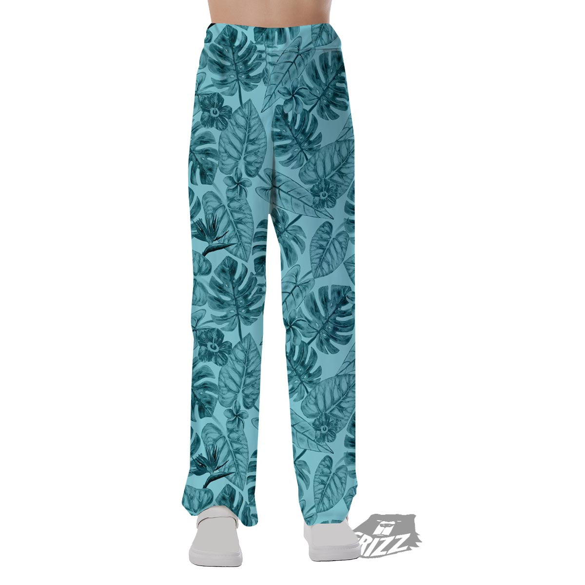 Leaf Flower Teal Hawaiian Print Pattern Pajama Pants-grizzshop