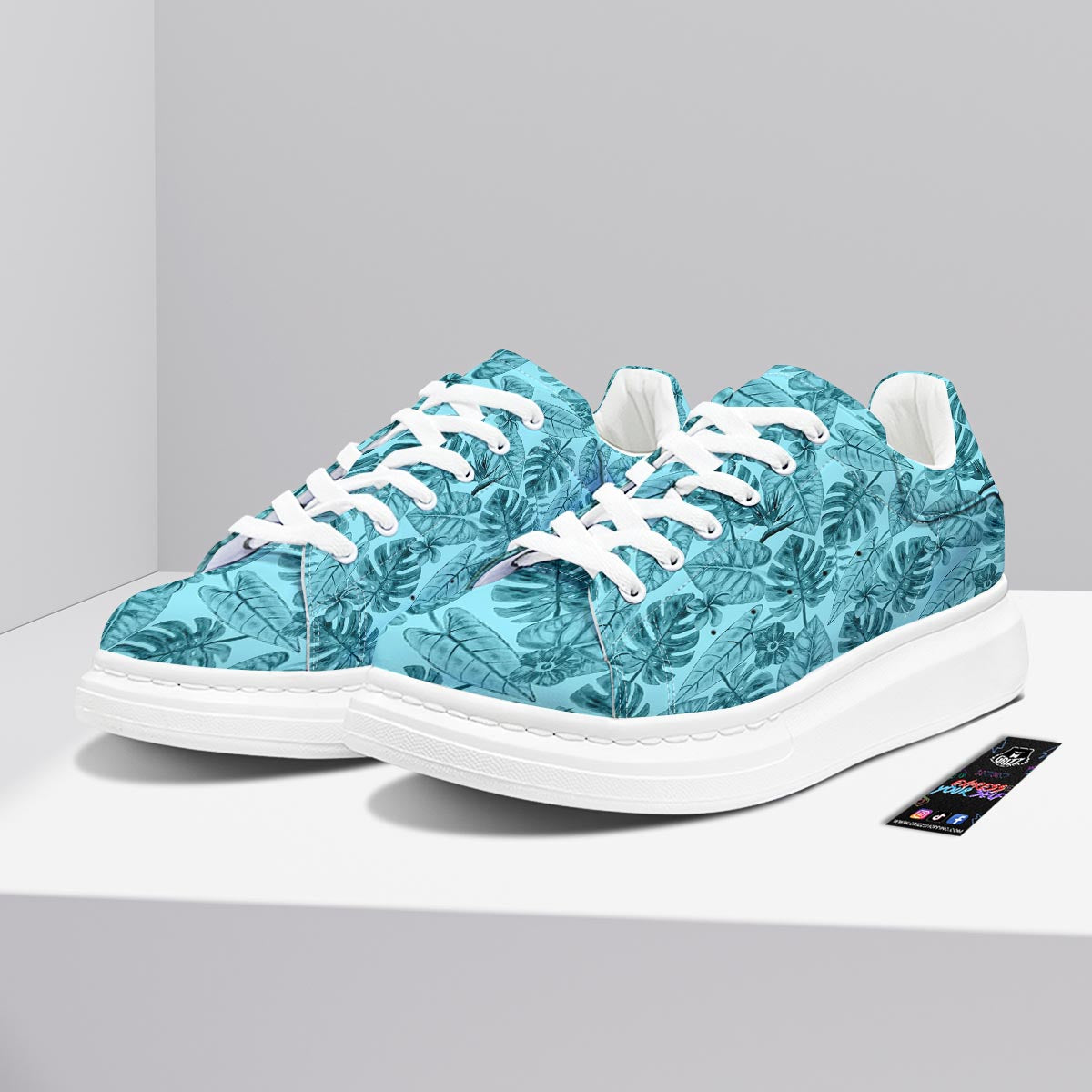 Leaf Flower Teal Hawaiian Print Pattern Platform Shoes-grizzshop
