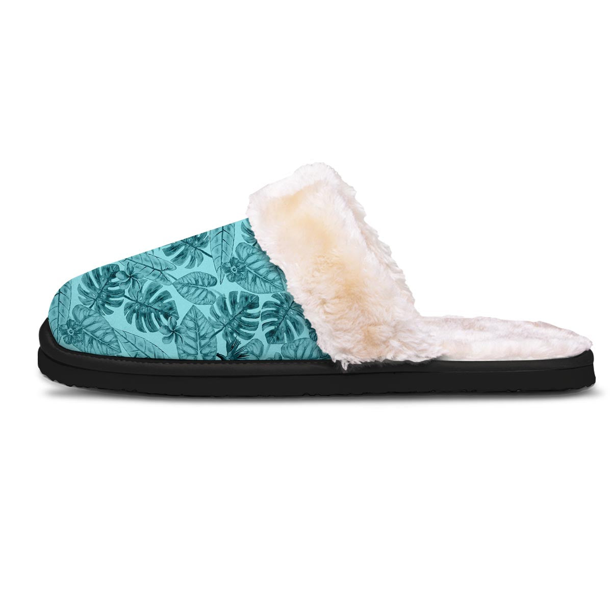 Leaf Flower Teal Hawaiian Print Pattern Slippers-grizzshop