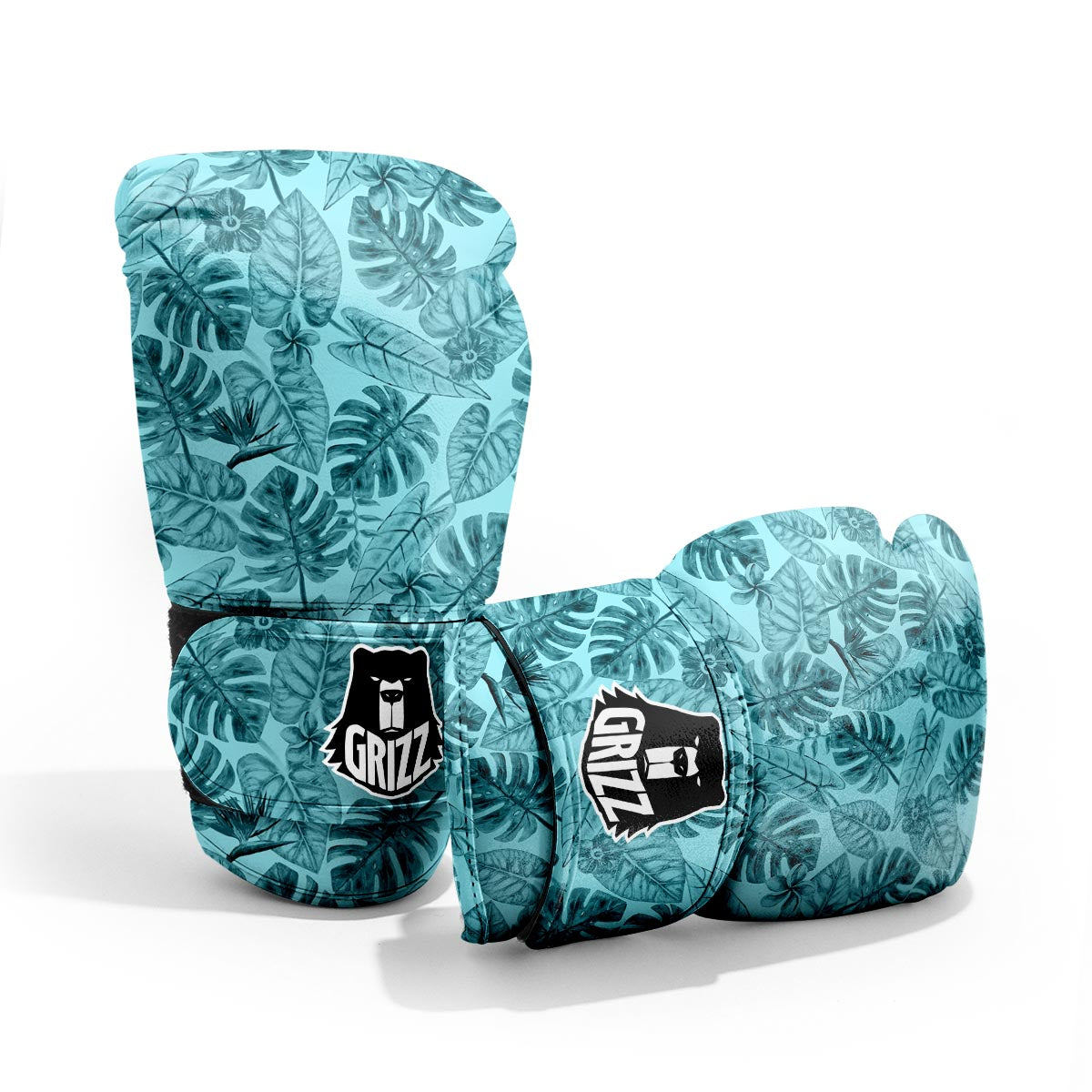 Leaf Flower Teal Hawaiian Print Pattern Pro Boxing Glove