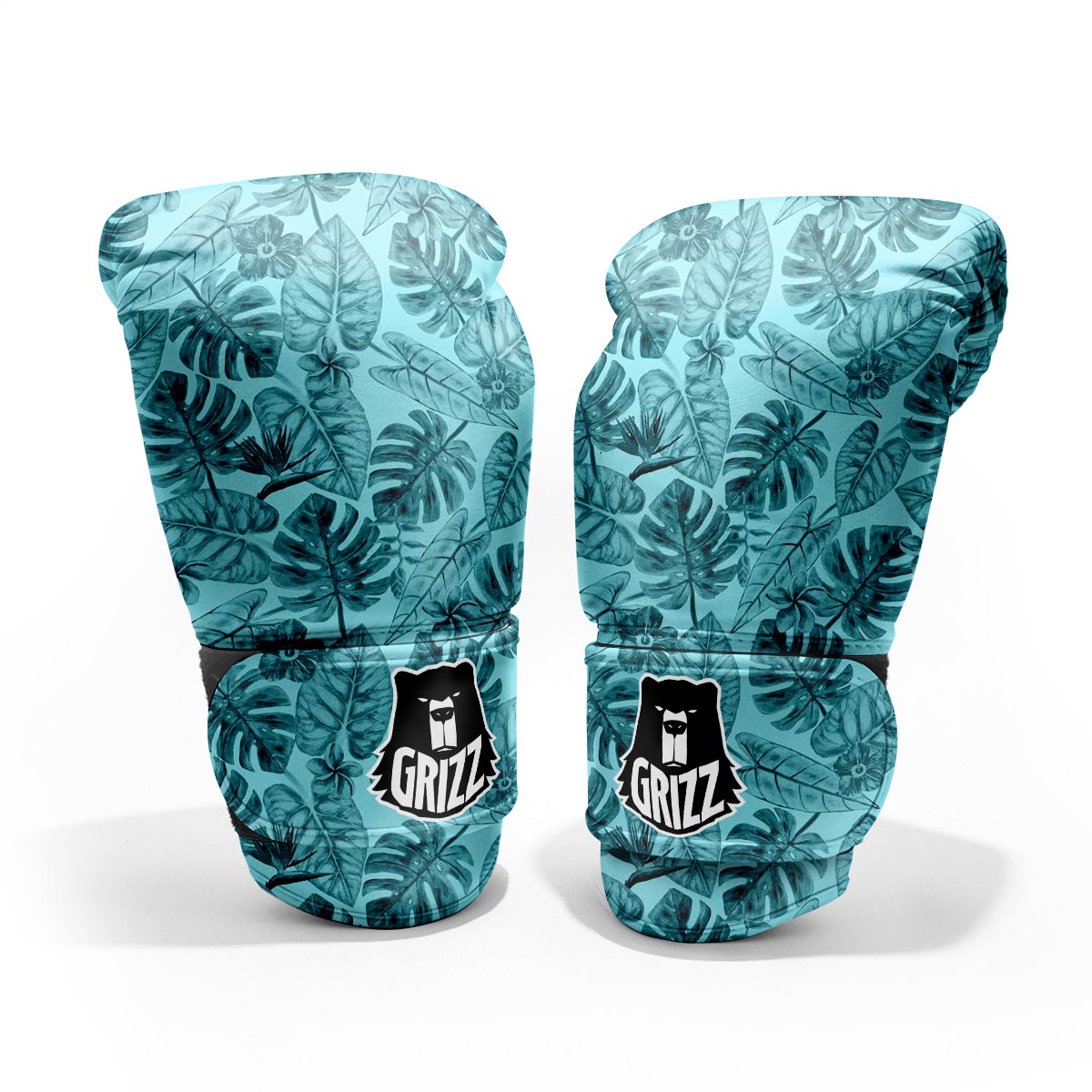Leaf Flower Teal Hawaiian Print Pattern Pro Boxing Glove