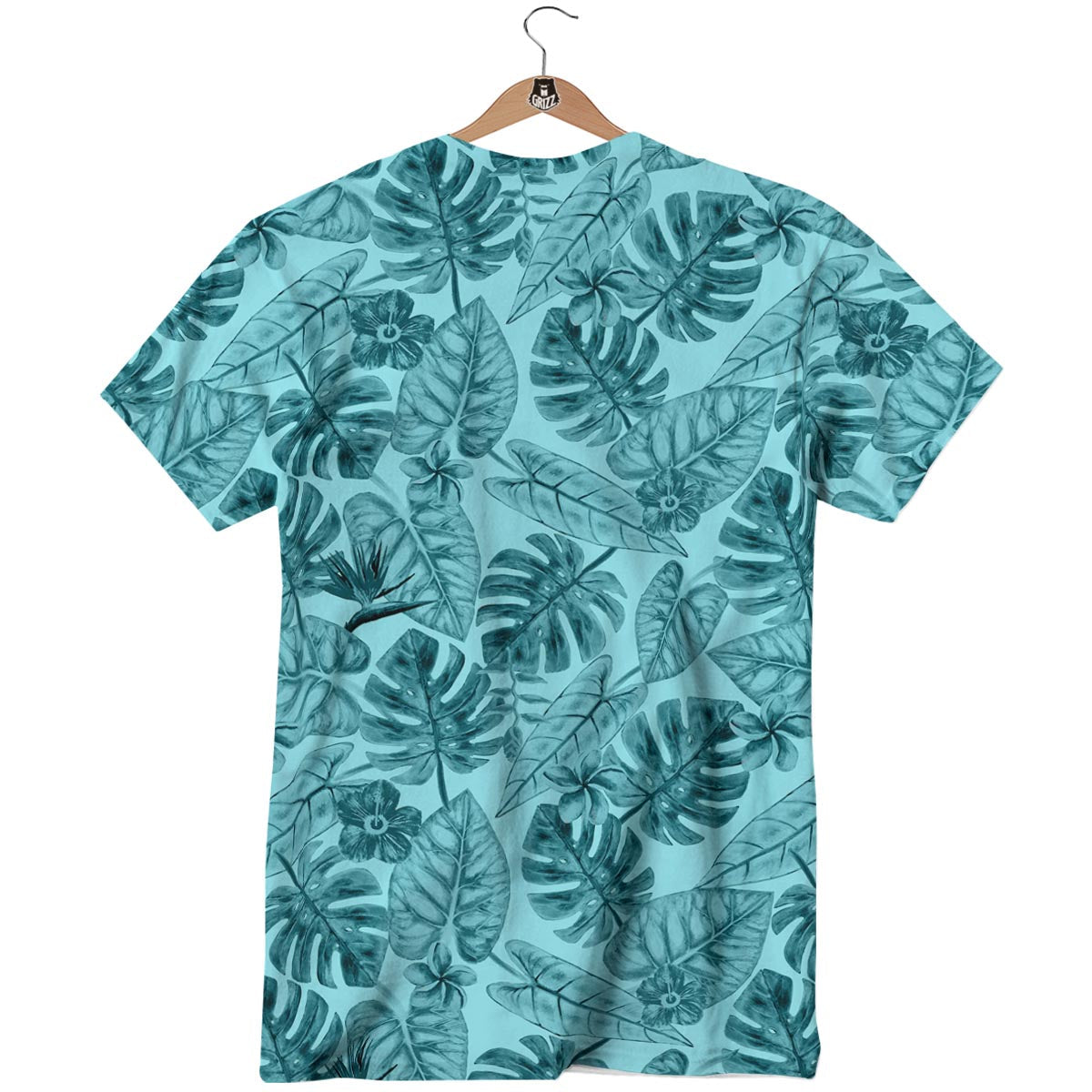 Leaf Flower Teal Hawaiian Print Pattern T-Shirt-grizzshop
