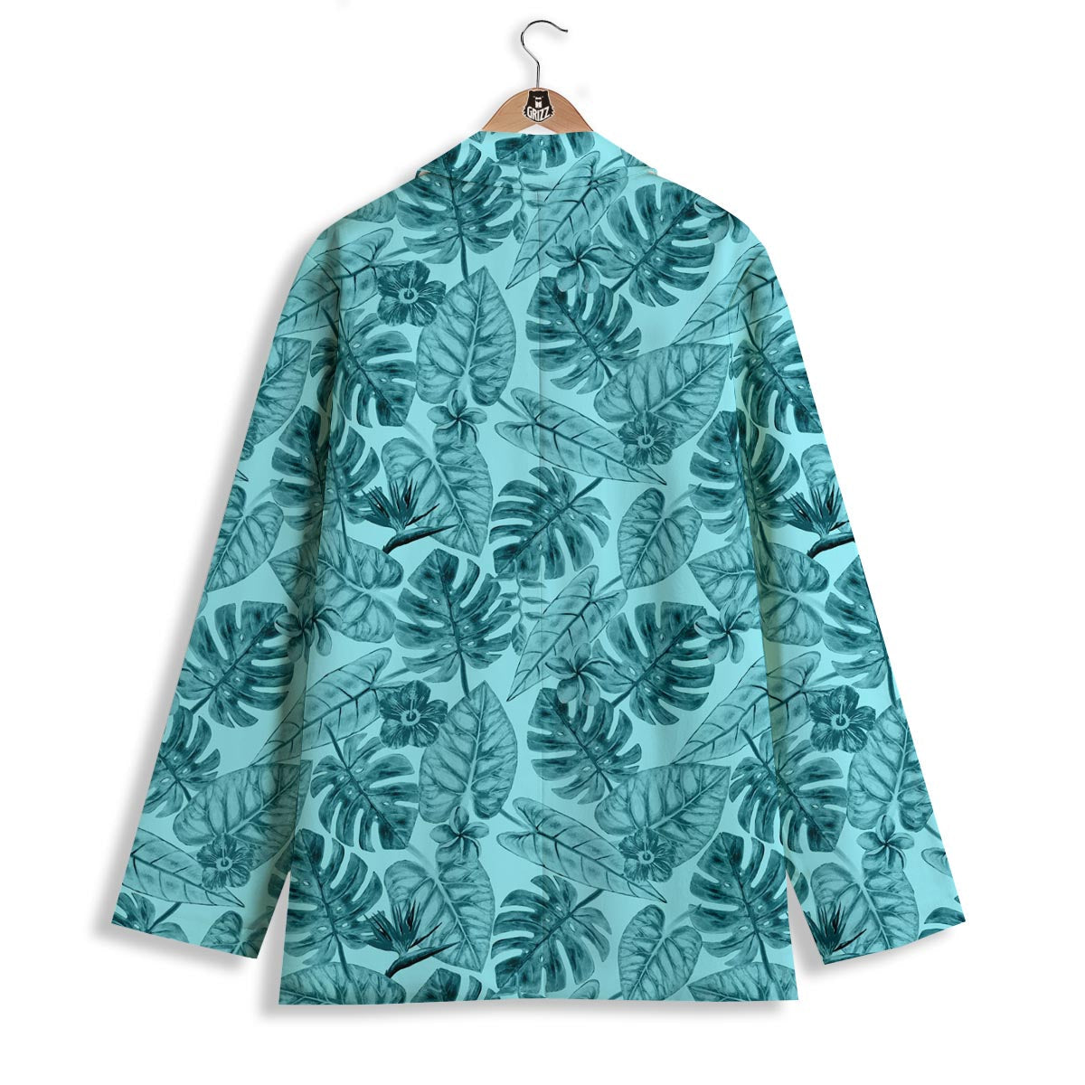 Leaf Flower Teal Hawaiian Print Pattern Women's Blazer-grizzshop