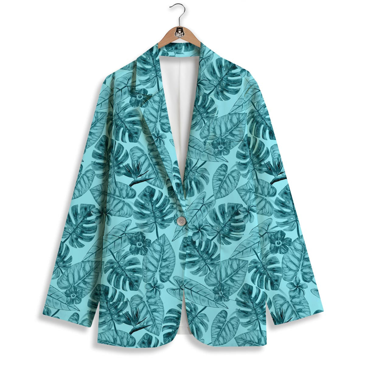 Leaf Flower Teal Hawaiian Print Pattern Women's Blazer-grizzshop