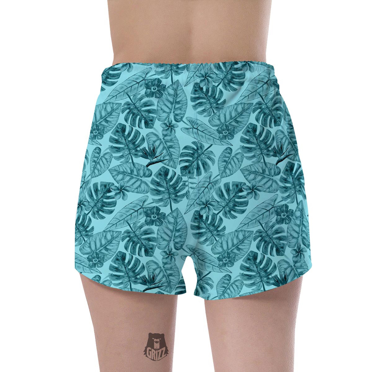 Leaf Flower Teal Hawaiian Print Pattern Women's Shorts-grizzshop