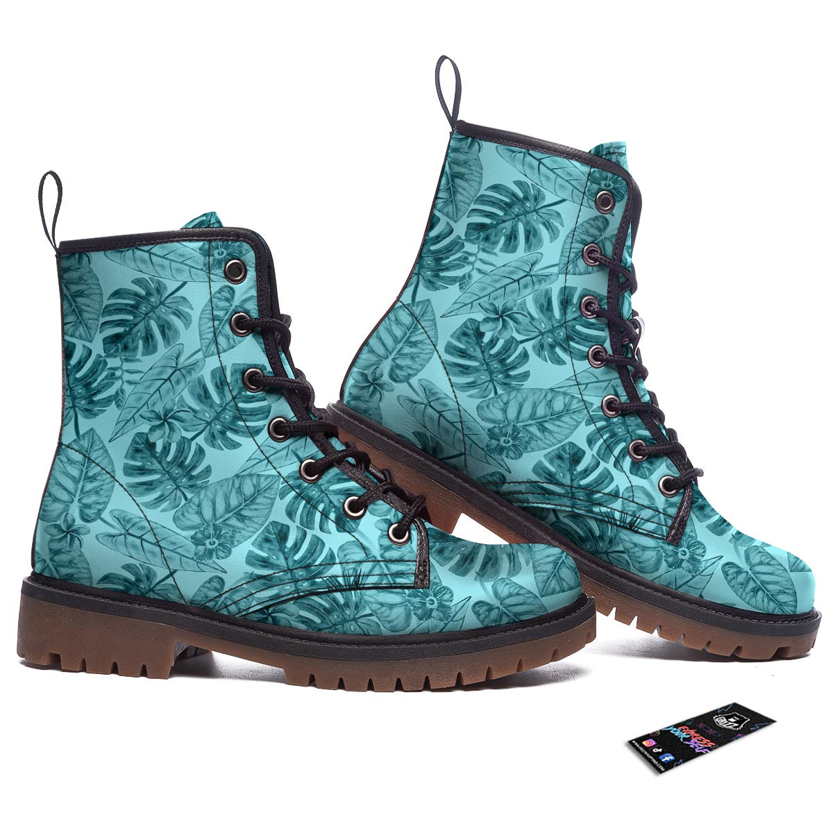 Leaf Flower Teal Hawaiian Print Pattern Work Boots-grizzshop