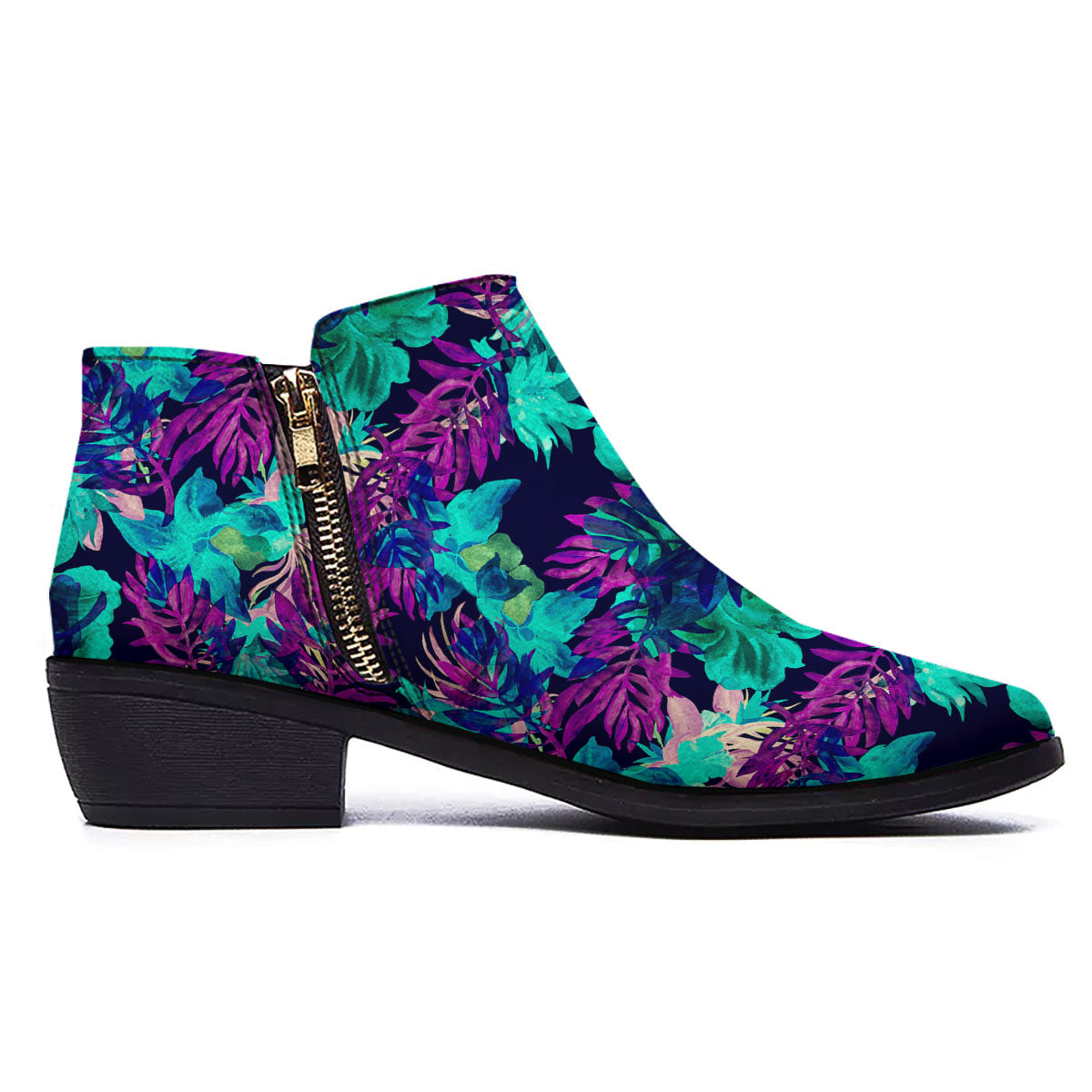 Leaf Green And Purple Print Pattern Ankle Boots-grizzshop