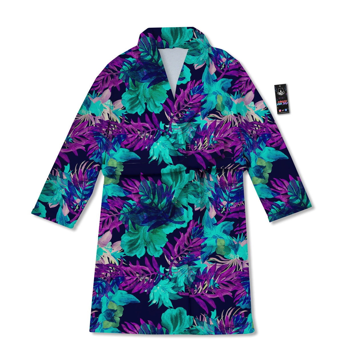 Leaf Green And Purple Print Pattern Bathrobe-grizzshop