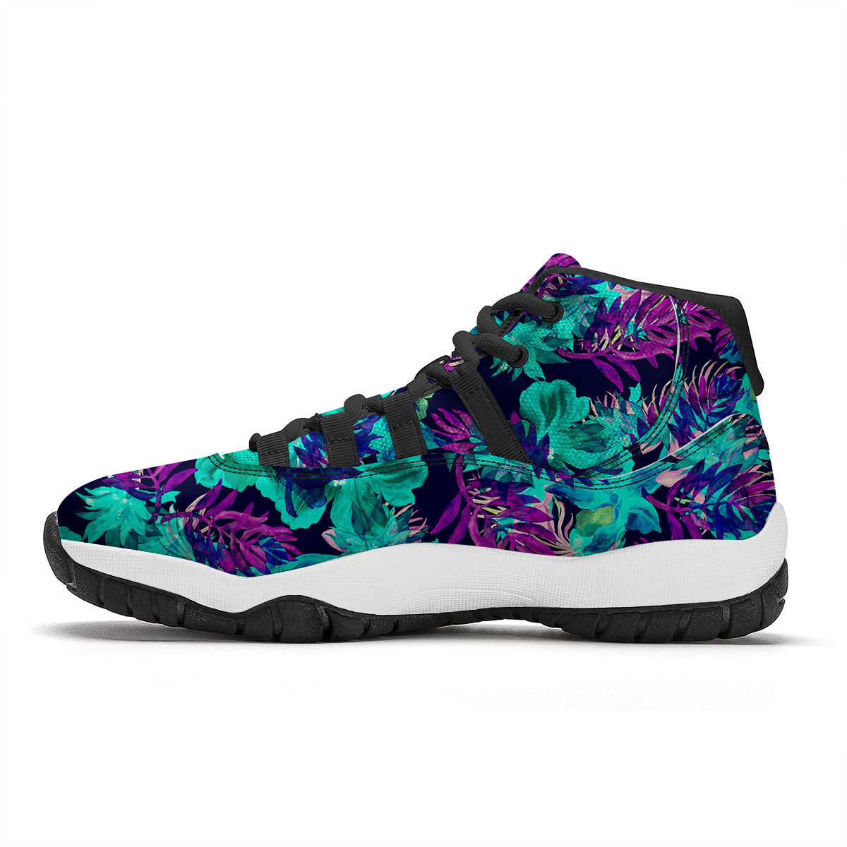 Leaf Green And Purple Print Pattern Black Bball Shoes-grizzshop