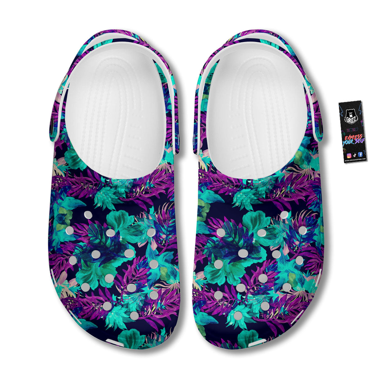 Leaf Green And Purple Print Pattern Clog-grizzshop