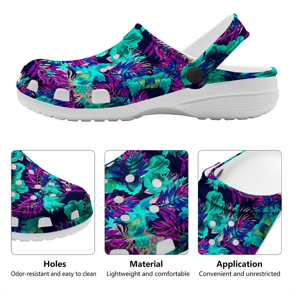 Leaf Green And Purple Print Pattern Clog-grizzshop