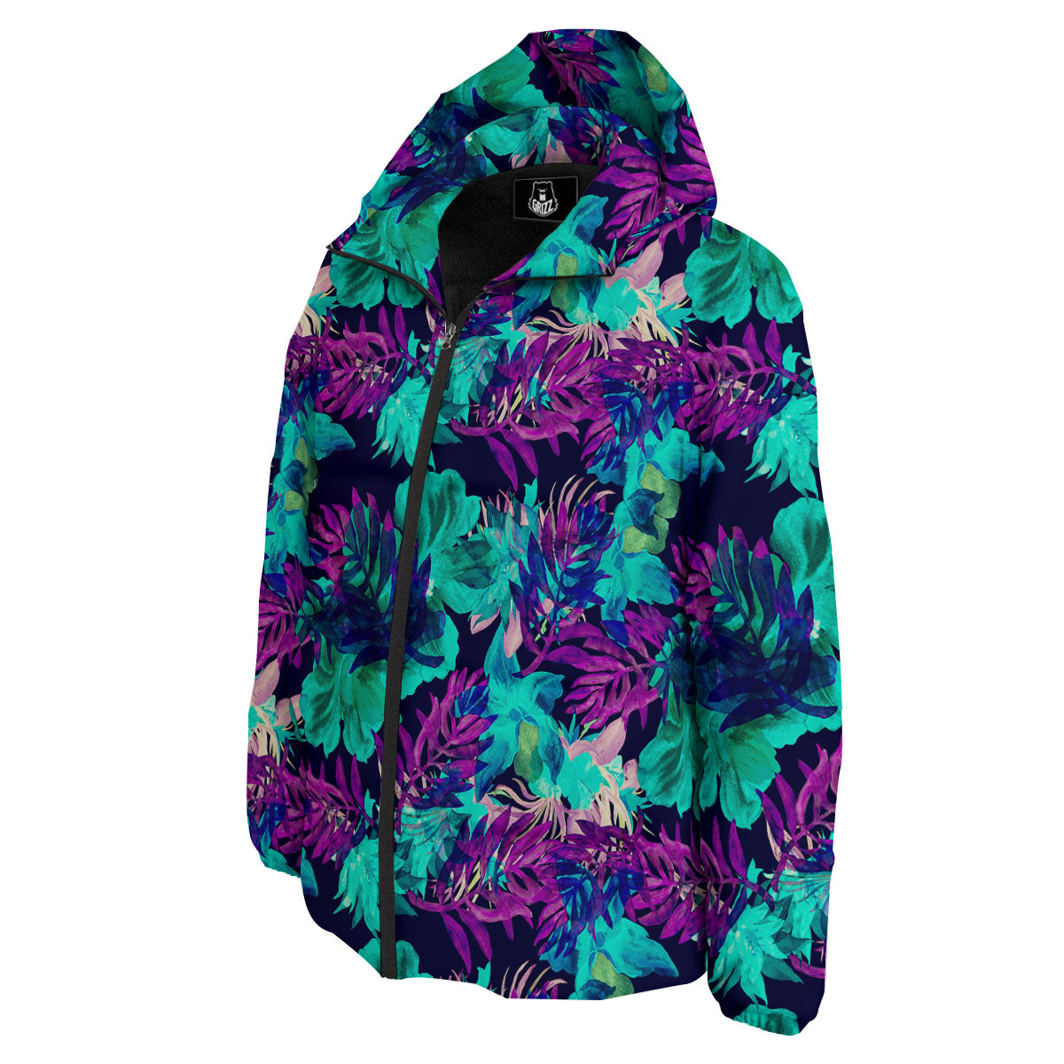 Leaf Green And Purple Print Pattern Down Jacket-grizzshop
