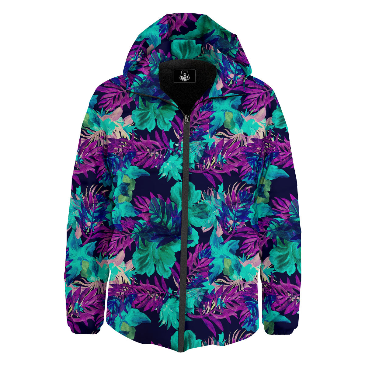 Leaf Green And Purple Print Pattern Down Jacket-grizzshop