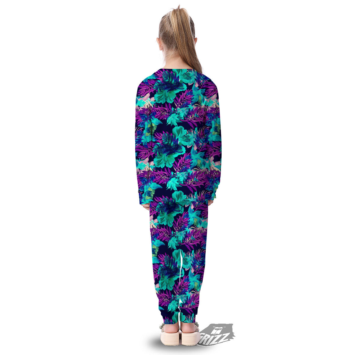 Leaf Green And Purple Print Pattern Kid's Pajamas-grizzshop