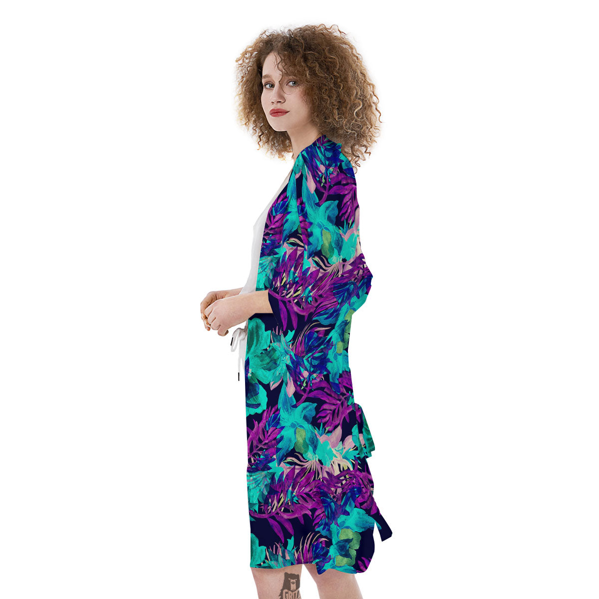 Leaf Green And Purple Print Pattern Kimono-grizzshop