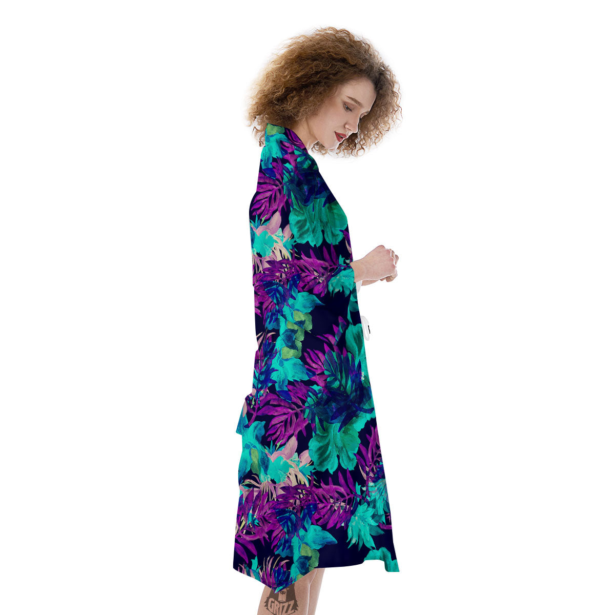 Leaf Green And Purple Print Pattern Kimono-grizzshop