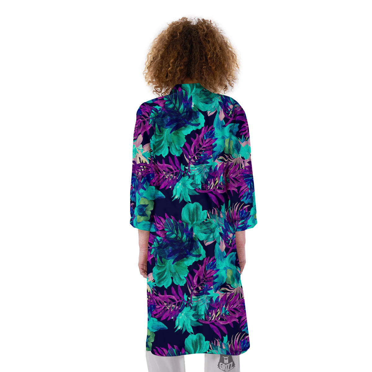 Leaf Green And Purple Print Pattern Kimono-grizzshop