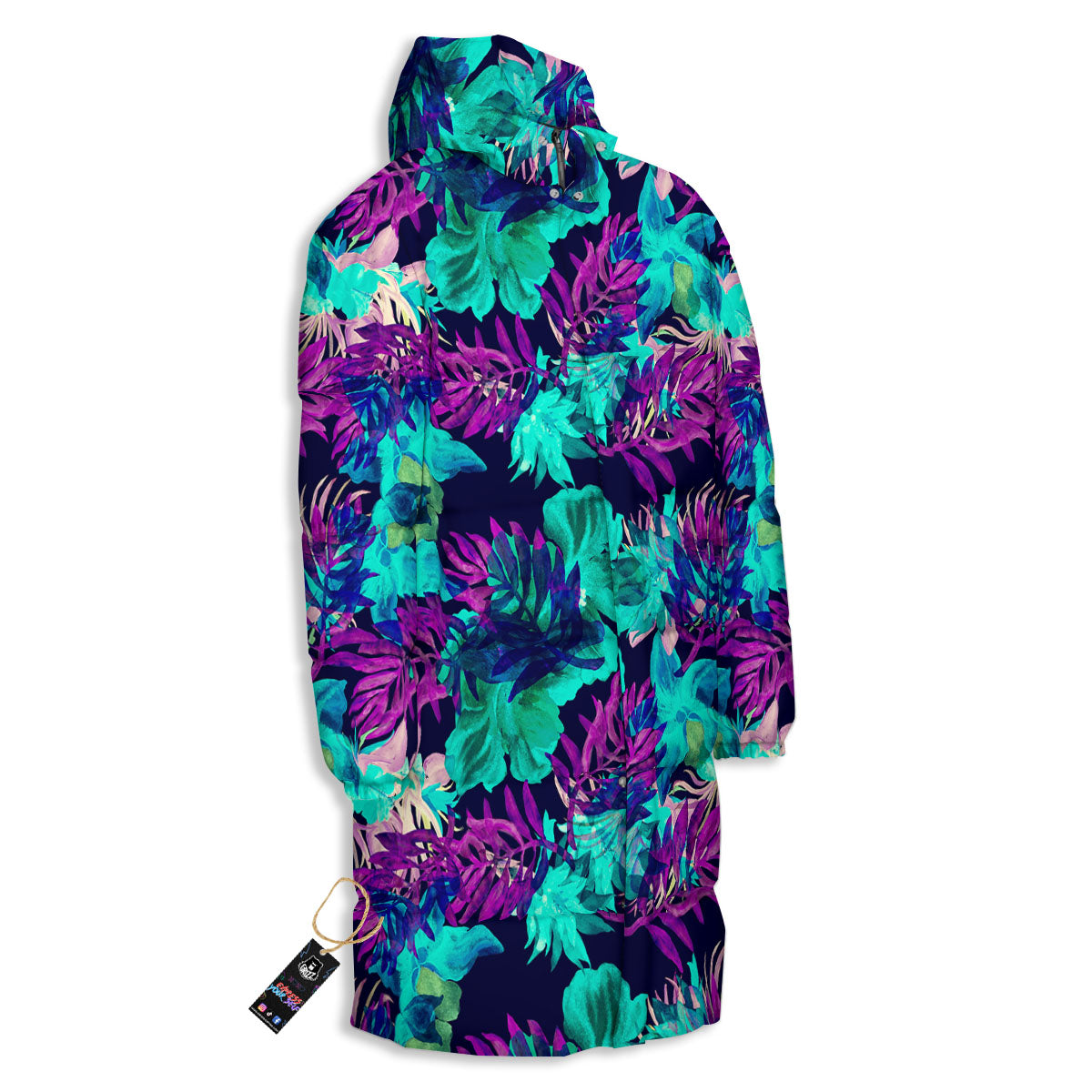 Leaf Green And Purple Print Pattern Long Down Jacket-grizzshop