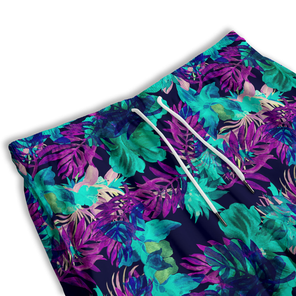 Leaf Green And Purple Print Pattern Men's Athletic Shorts
