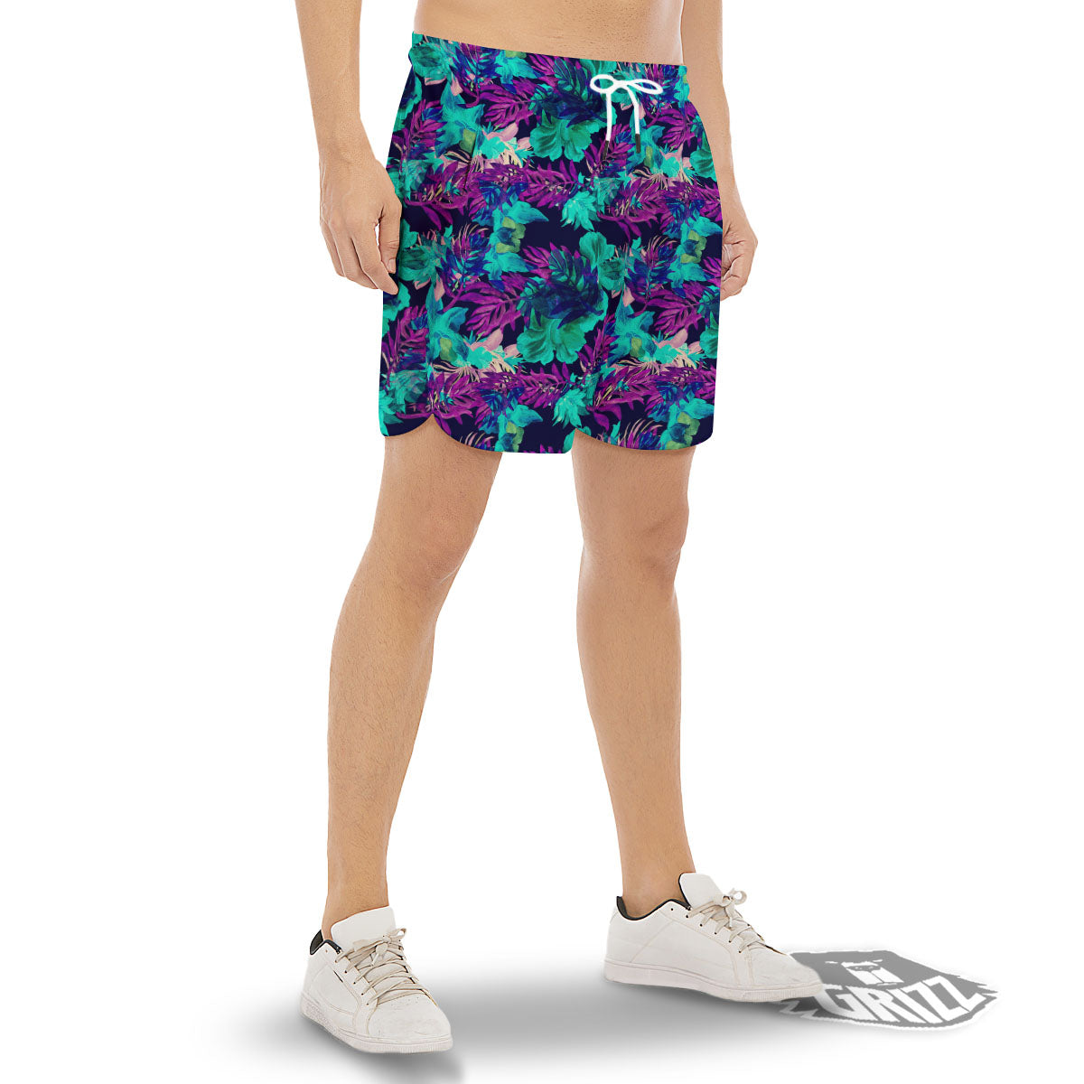 Leaf Green And Purple Print Pattern Men's Gym Shorts-grizzshop