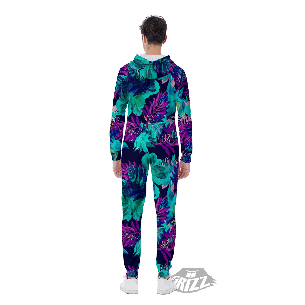 Leaf Green And Purple Print Pattern Men's Jumpsuit-grizzshop