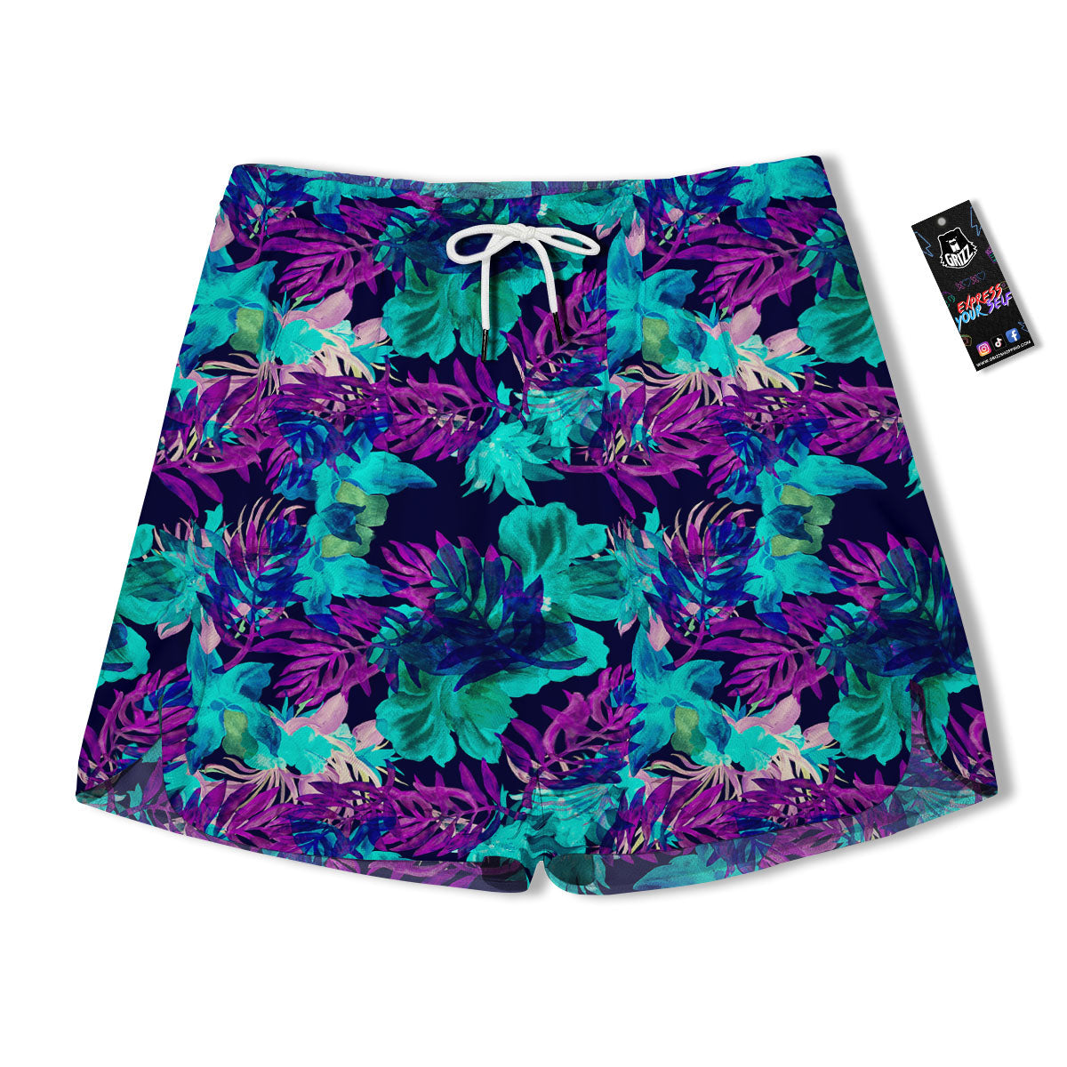 Leaf Green And Purple Print Pattern Men's Running Shorts-grizzshop