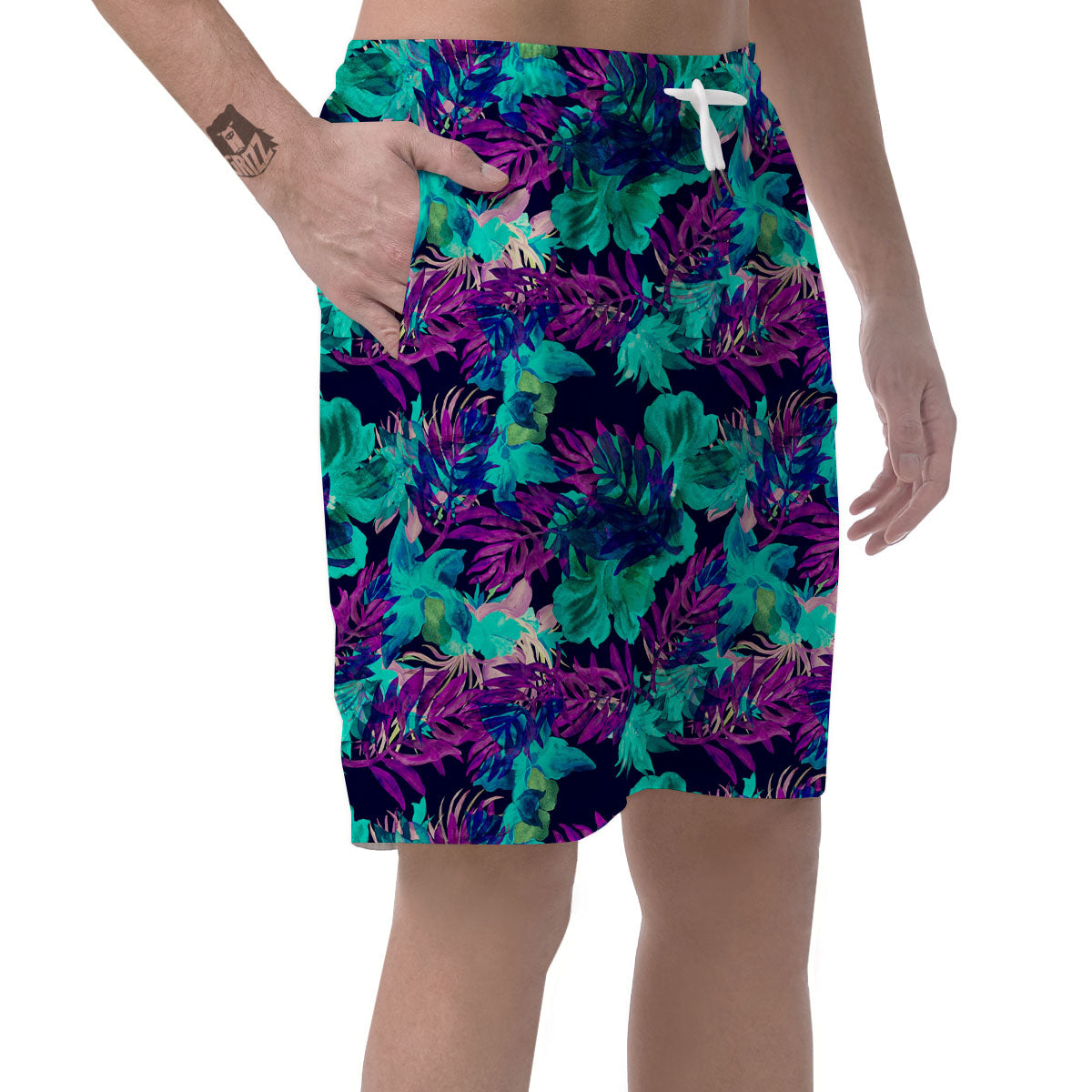 Leaf Green And Purple Print Pattern Men's Shorts-grizzshop