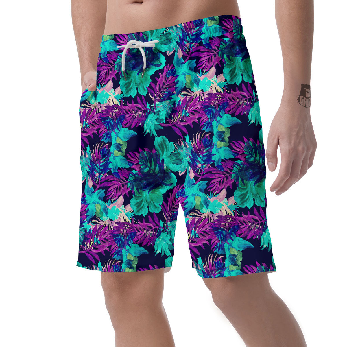 Leaf Green And Purple Print Pattern Men's Shorts-grizzshop