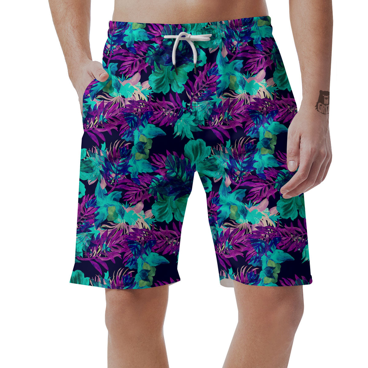 Leaf Green And Purple Print Pattern Men's Shorts-grizzshop