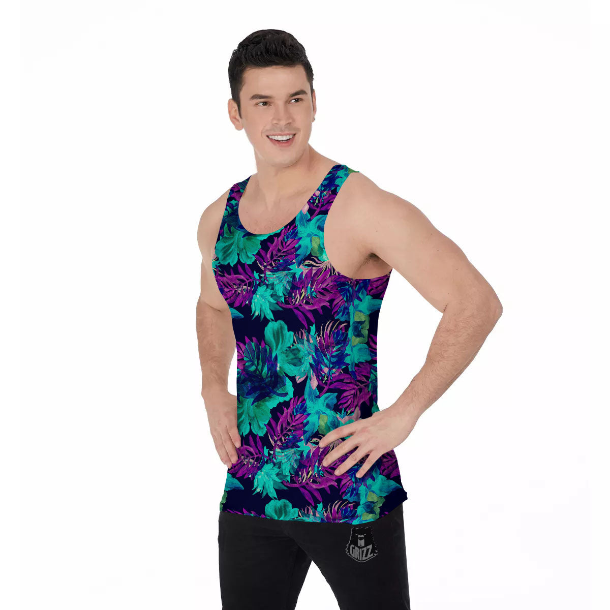 Leaf Green And Purple Print Pattern Men's Tank Top-grizzshop