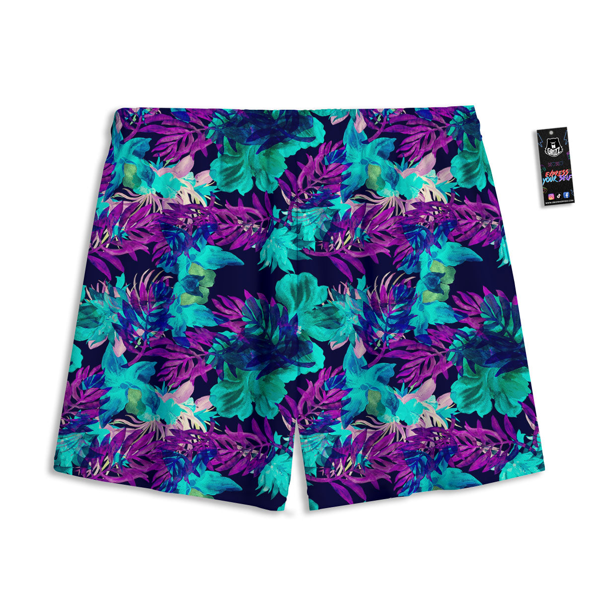Leaf Green And Purple Print Pattern Mesh Shorts