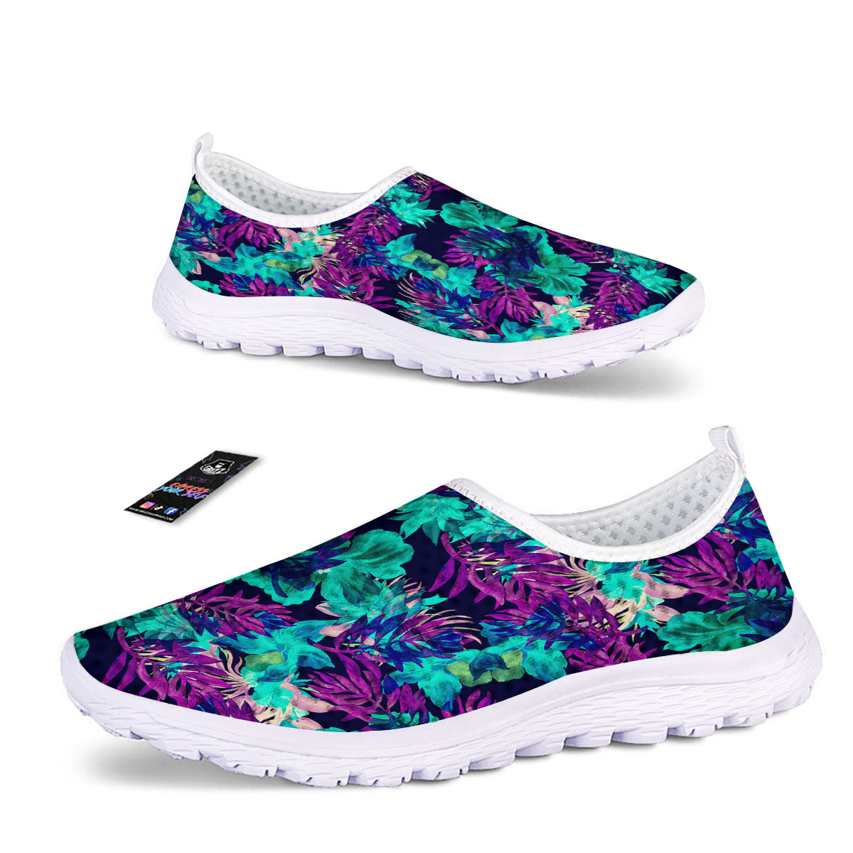 Leaf Green And Purple Print Pattern Nurse Shoes-grizzshop
