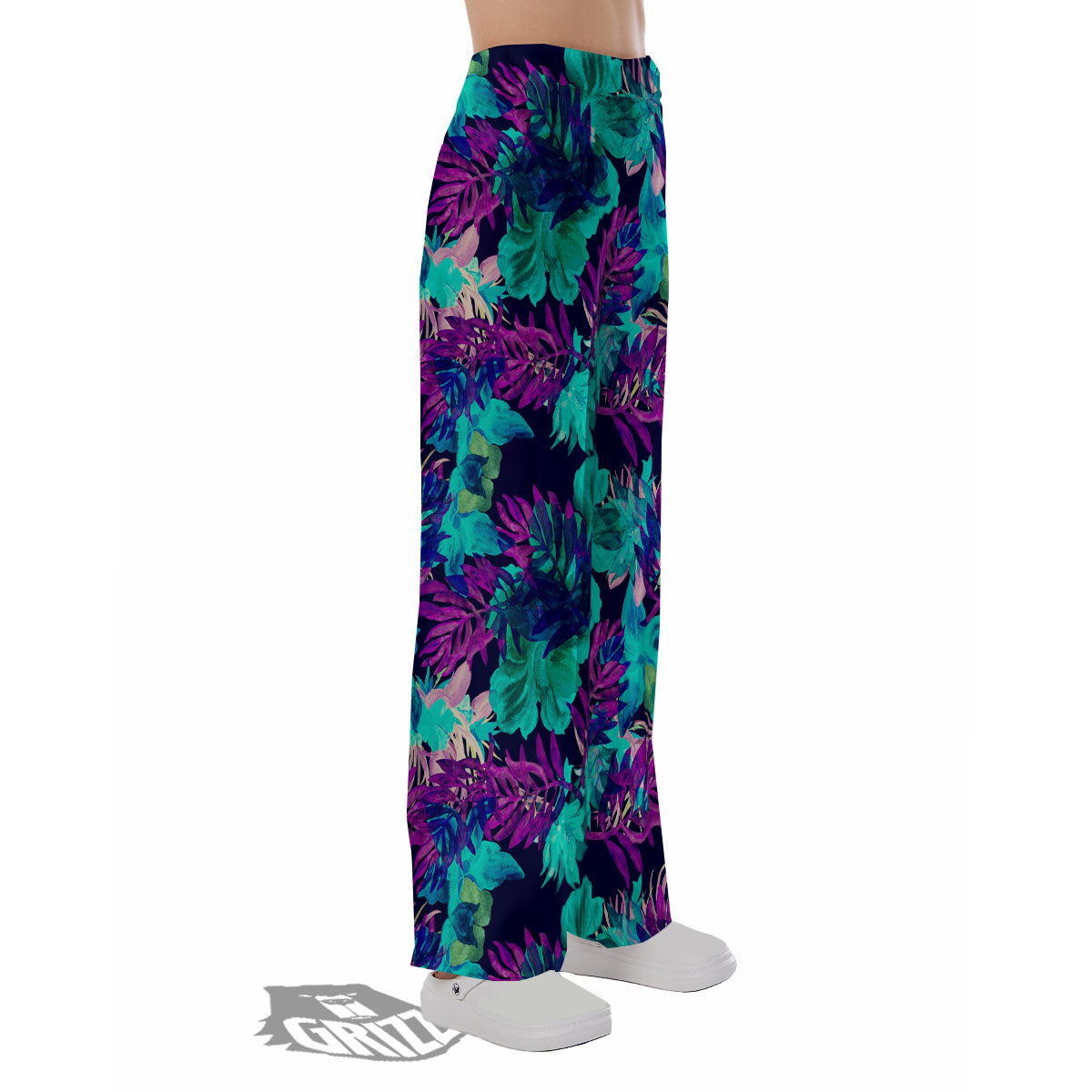 Leaf Green And Purple Print Pattern Pajama Pants-grizzshop