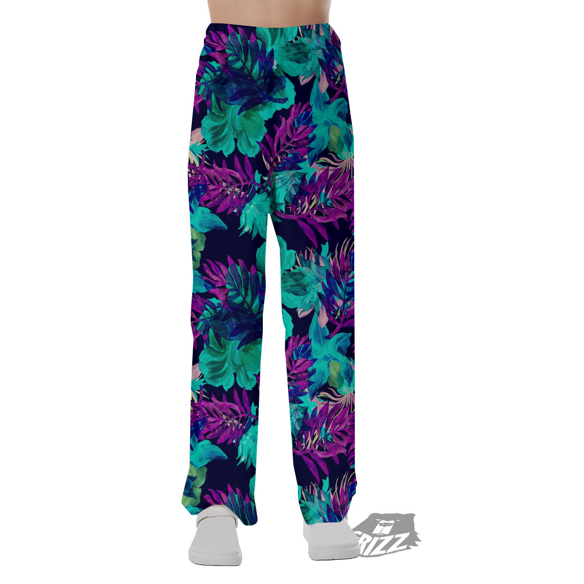 Leaf Green And Purple Print Pattern Pajama Pants-grizzshop