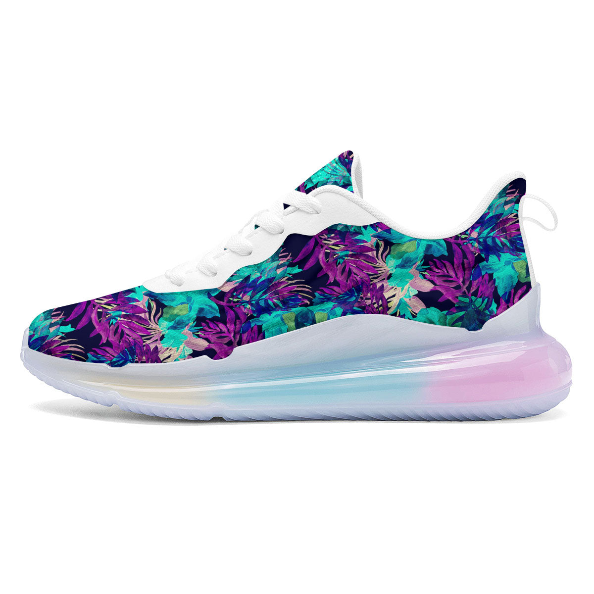 Leaf Green And Purple Print Pattern Running Sneakers-grizzshop