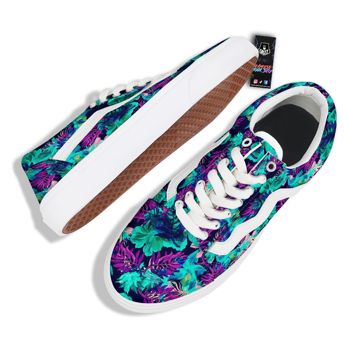 Leaf Green And Purple Print Pattern Skate Shoes-grizzshop