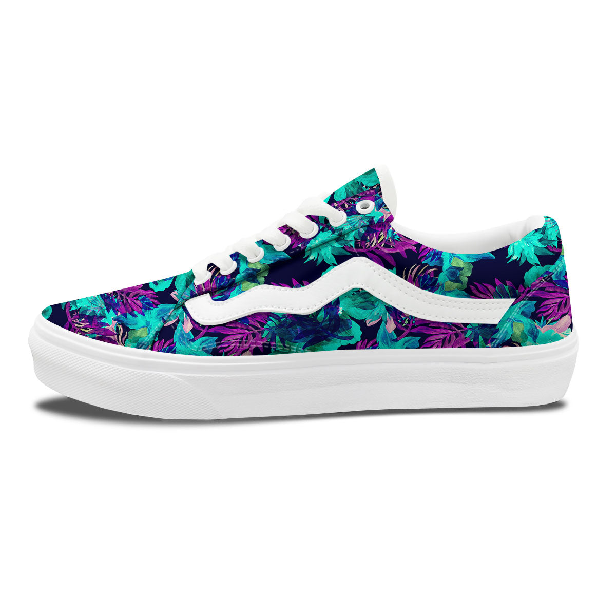 Leaf Green And Purple Print Pattern Skate Shoes-grizzshop