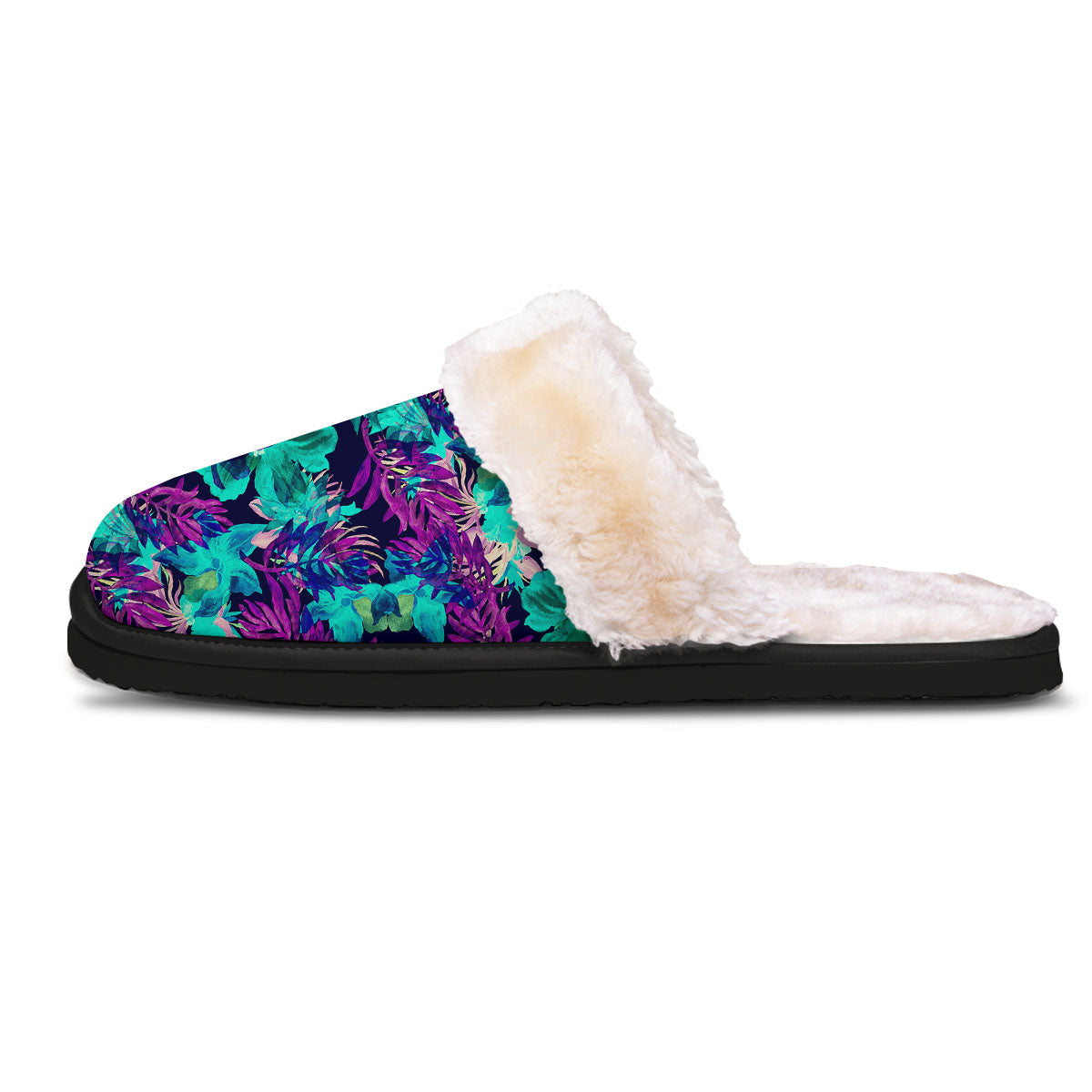 Leaf Green And Purple Print Pattern Slippers-grizzshop