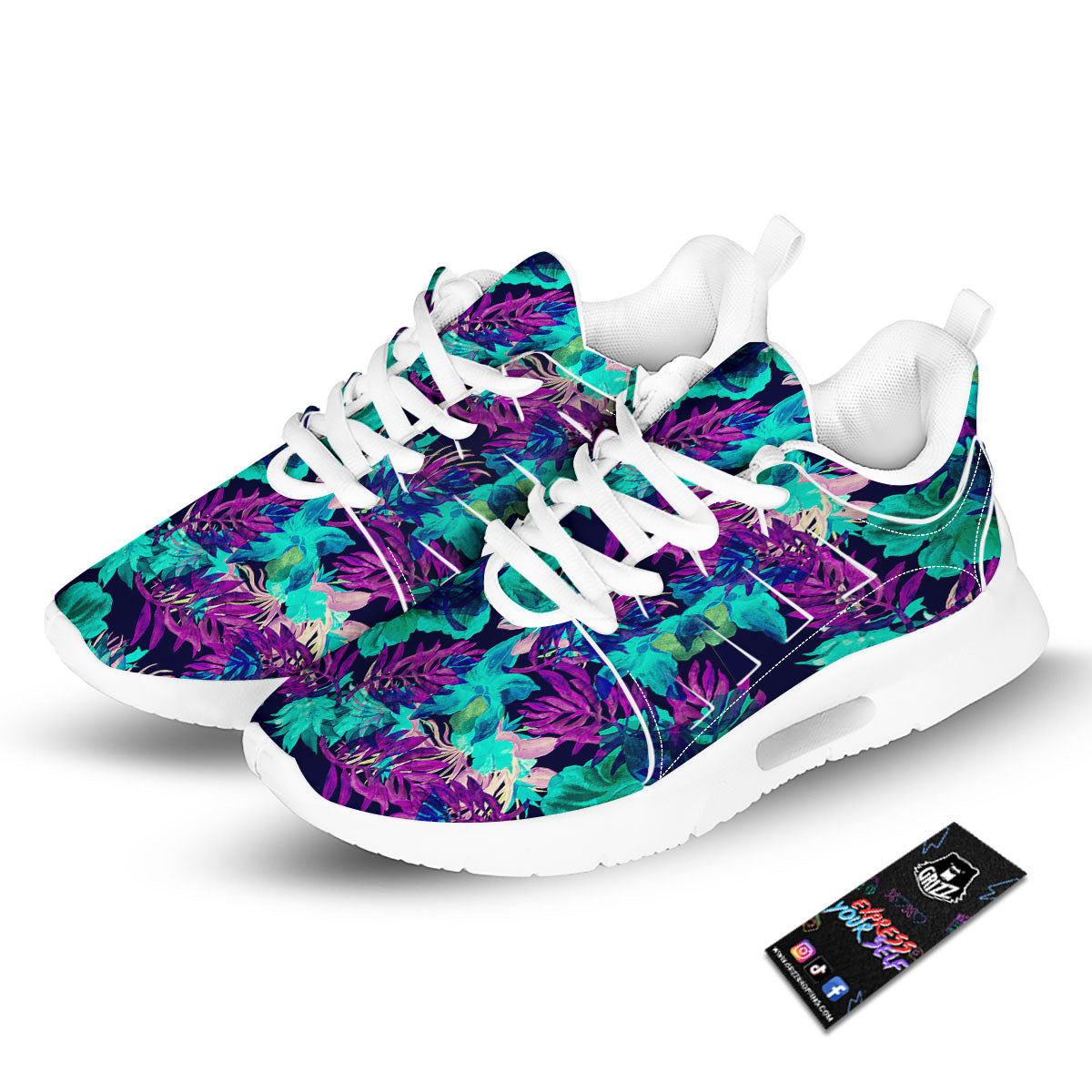 Leaf Green And Purple Print Pattern Tennis Shoes-grizzshop